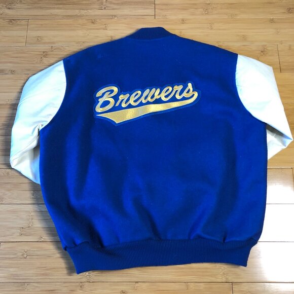 Milwaukee Brewers Wool Leather Varsity Jacket Vtg 90s Large Baseball Letterman - Picture 3 of 14